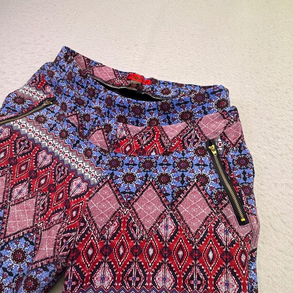 Hot Kiss Pants Women's 1X Stretchy Geometric Elastic Waist Zip Pockets Blue Red - Picture 4 of 9